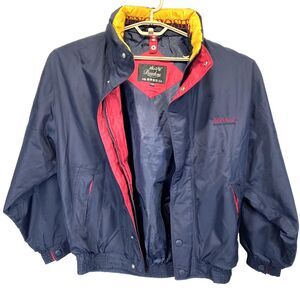 Bosideng Men's Bomber Style Jacket Size XL Packable Hood Zip Closure Blue/Red